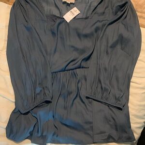 Loft 3/4 Sleeve teal Blue Blouse size XL babydoll top NWT SATIN FEEL